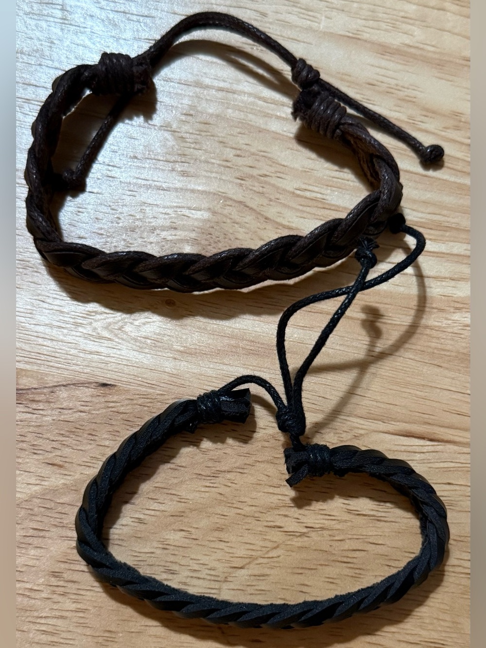 Braided Leather Adjustable Bracelet Set - Brown & Black